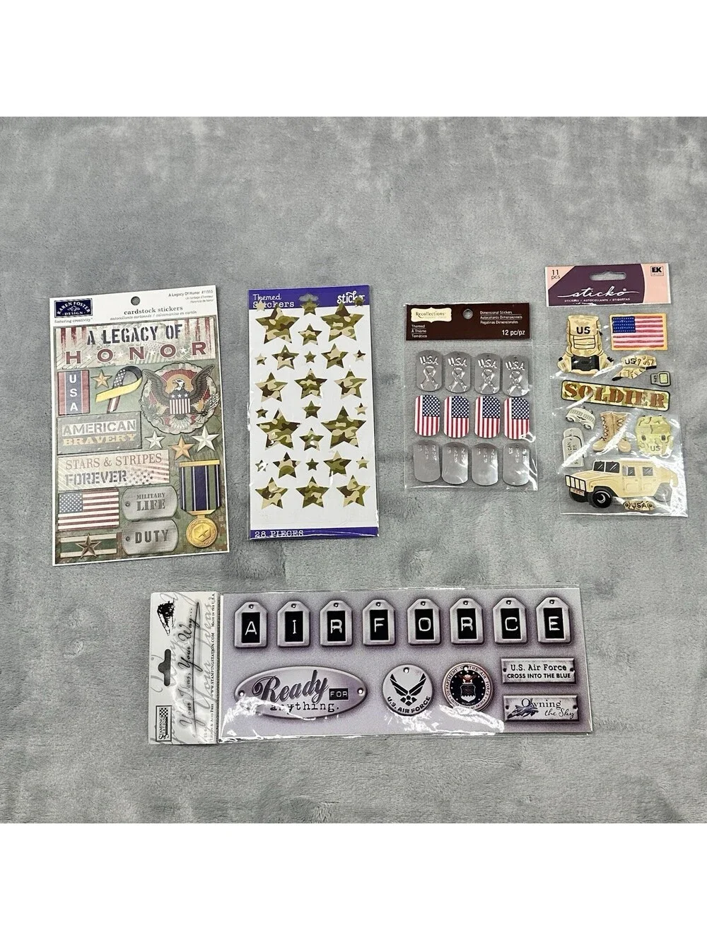 Sticko Stickers U.S. Soldier Flag Camo Dog Tag Scrapbooking EK 5 Packs